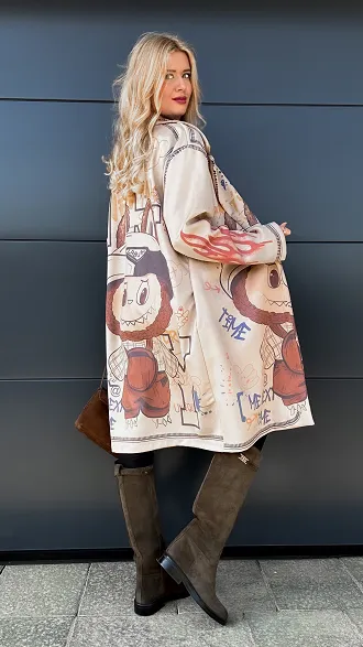 Lekki płaszcz z eko ZAMSZU z bajkowym motywem ONE SIZE - R035