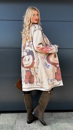 Lekki płaszcz z eko ZAMSZU z bajkowym motywem ONE SIZE - R035