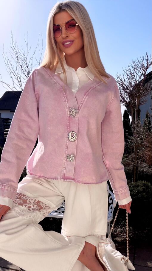 Oryginalna różowa katana jeansowa z koszulową wstawką ONE SIZE - R800A