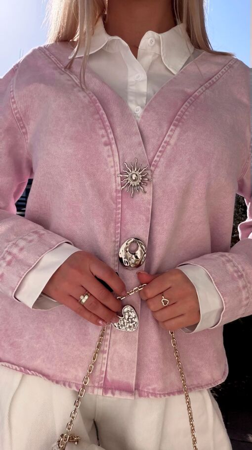 Oryginalna różowa katana jeansowa z koszulową wstawką ONE SIZE - R800A