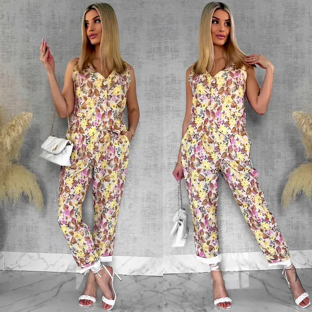 Komplet z kwiatowym printem YELLOW kamizelka + spodnie ONE SIZE - R904
