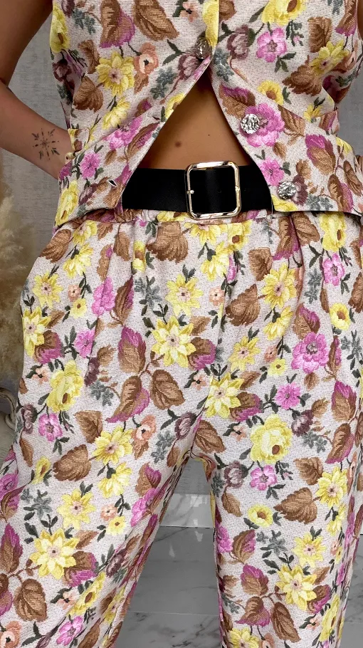 Komplet z kwiatowym printem YELLOW kamizelka + spodnie ONE SIZE - R904