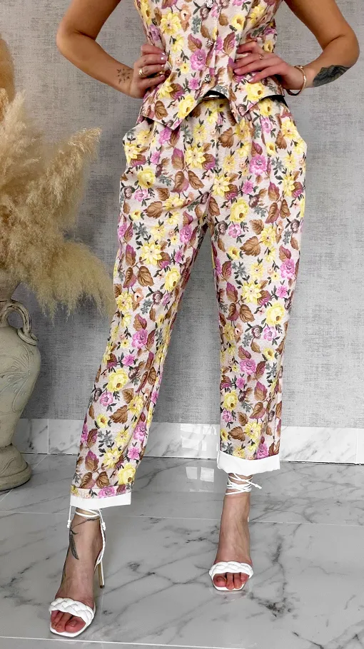 Komplet z kwiatowym printem YELLOW kamizelka + spodnie ONE SIZE - R904