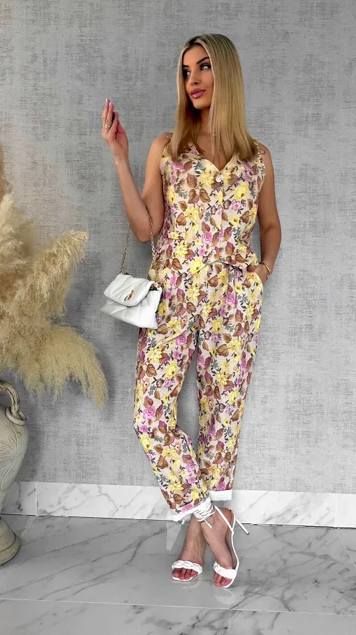 Komplet z kwiatowym printem YELLOW kamizelka + spodnie ONE SIZE - R904