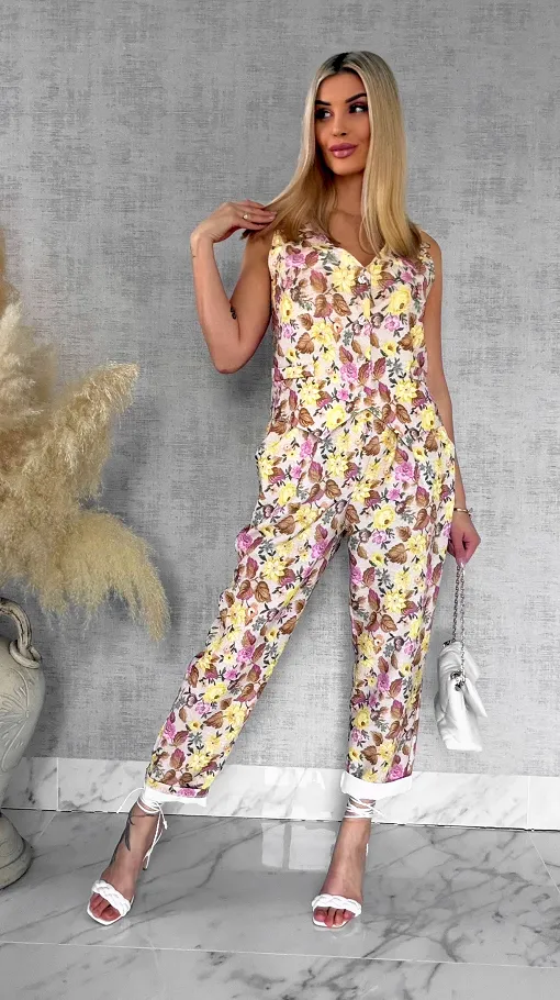 Komplet z kwiatowym printem YELLOW kamizelka + spodnie ONE SIZE - R904