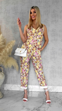 Komplet z kwiatowym printem YELLOW kamizelka + spodnie ONE SIZE - R904