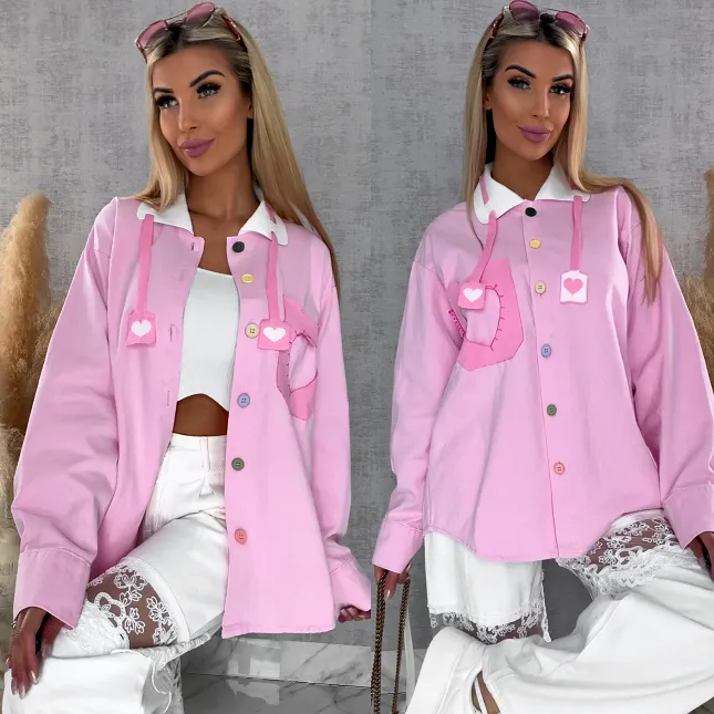 Różowa katana jeansowa HEART one size - R604B