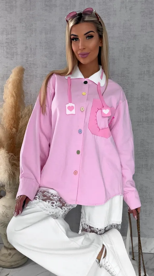 Różowa katana jeansowa HEART one size - R604B