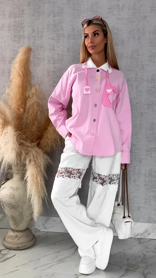 Różowa katana jeansowa HEART one size - R604B