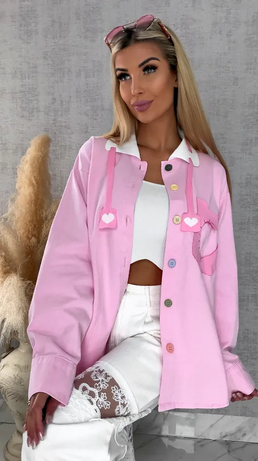 Różowa katana jeansowa HEART one size - R604B