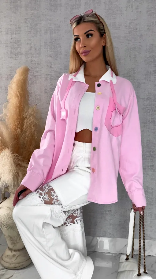 Różowa katana jeansowa HEART one size - R604B