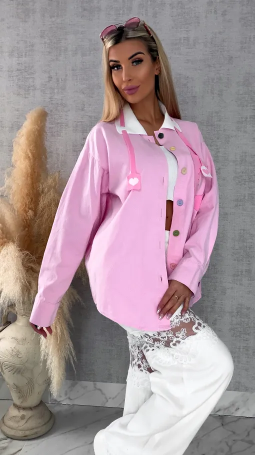 Różowa katana jeansowa HEART one size - R604B