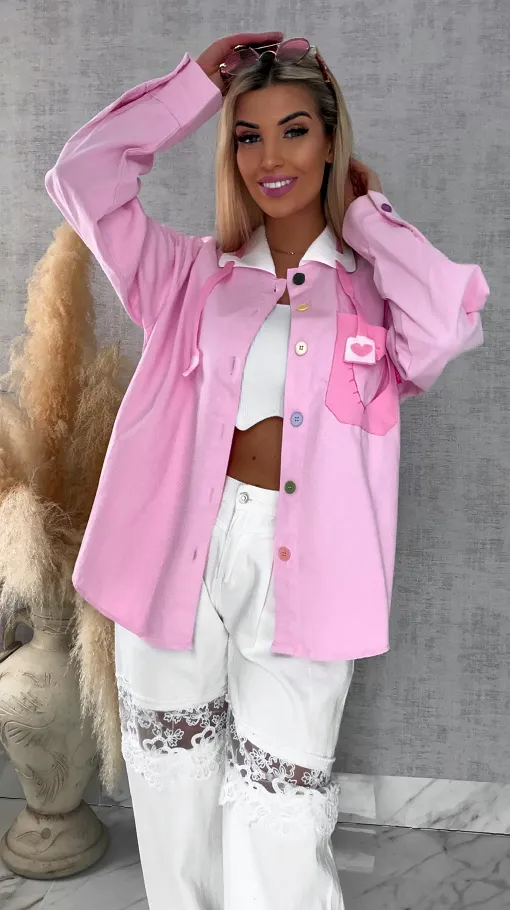 Różowa katana jeansowa HEART one size - R604B