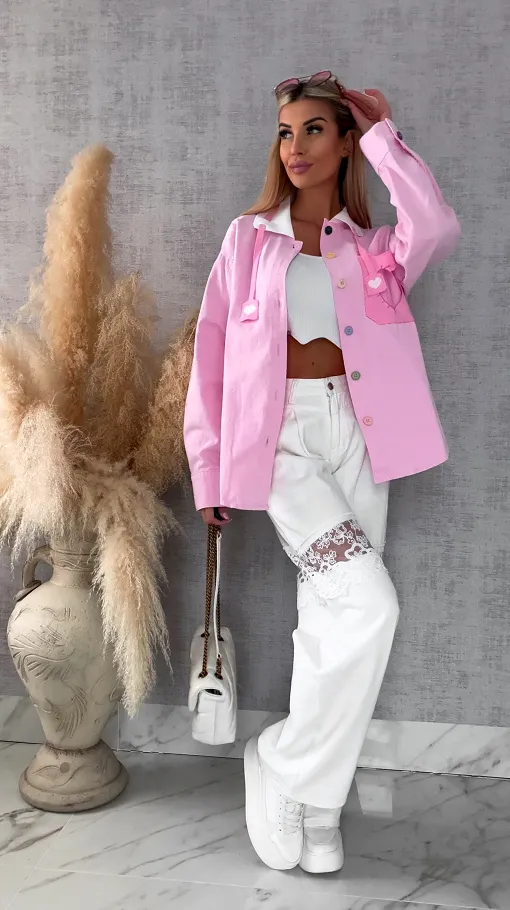 Różowa katana jeansowa HEART one size - R604B