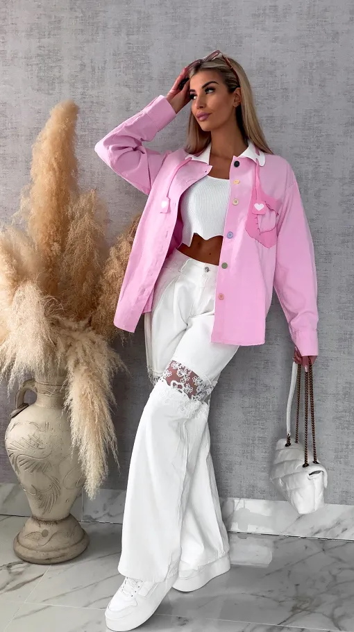 Różowa katana jeansowa HEART one size - R604B