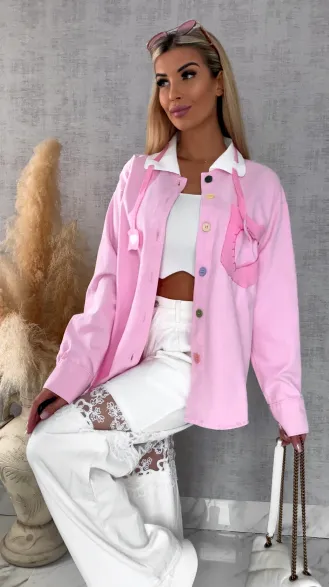 Różowa katana jeansowa HEART one size - R604B