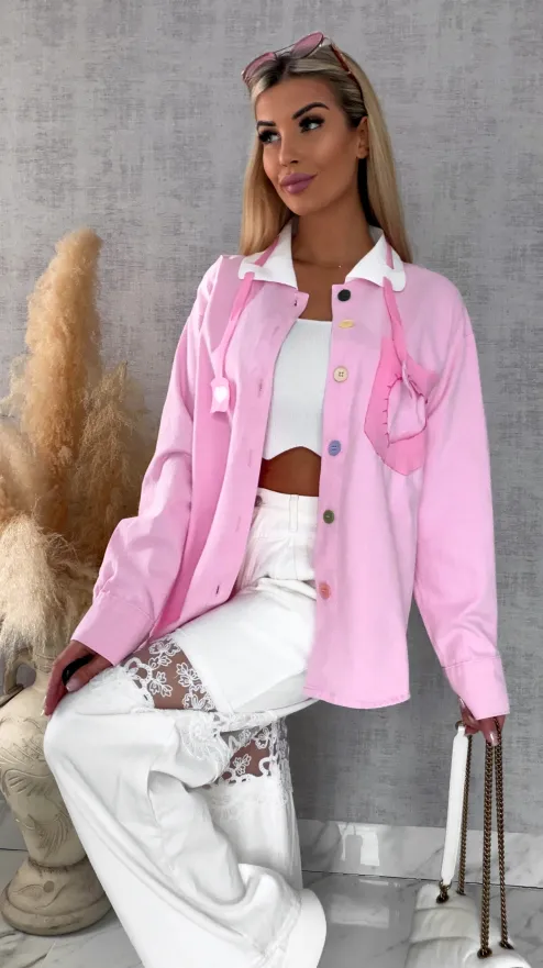 Różowa katana jeansowa HEART one size - R604B