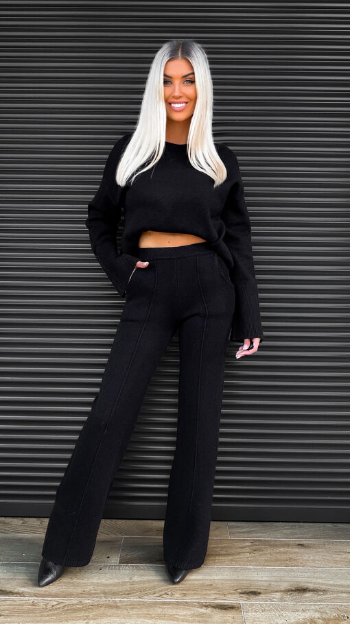 Klasyczny jesienny komplet dzianinowy BLACK sweter + spodnie ONE SIZE - S462B