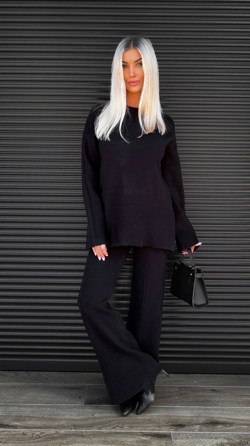 Klasyczny jesienny komplet dzianinowy BLACK sweter + spodnie ONE SIZE - S462B