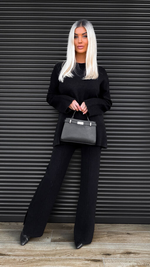 Klasyczny jesienny komplet dzianinowy BLACK sweter + spodnie ONE SIZE - S462B