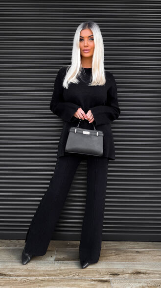Klasyczny jesienny komplet dzianinowy BLACK sweter + spodnie ONE SIZE - S462B