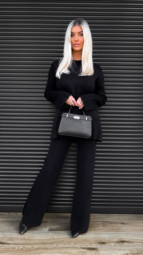 Klasyczny jesienny komplet dzianinowy BLACK sweter + spodnie ONE SIZE - S462B