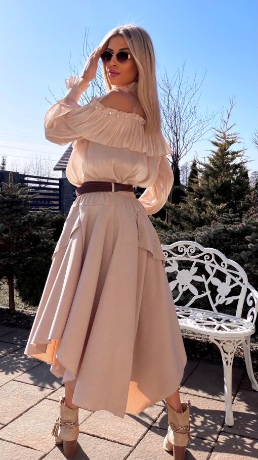 Elegancka beżowa bluzka mgiełka na wiosnę ONE SIZE - R782