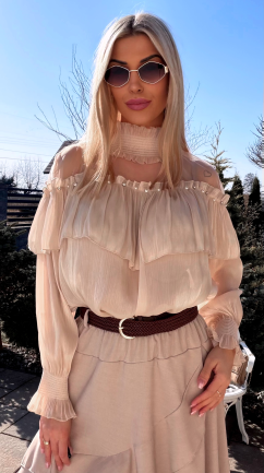 Elegancka beżowa bluzka mgiełka na wiosnę ONE SIZE - R782
