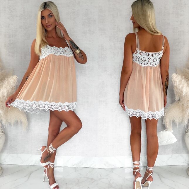 Letnia bluzka TUNIKA na ramiączkach w stylu BOHO beżowa - S226A