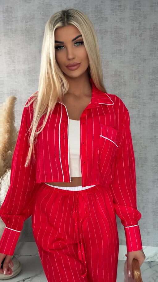 Bawełniany komplet LAZY style w paseczki RED - R421