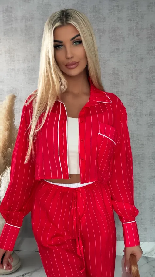 Bawełniany komplet LAZY style w paseczki RED - R421