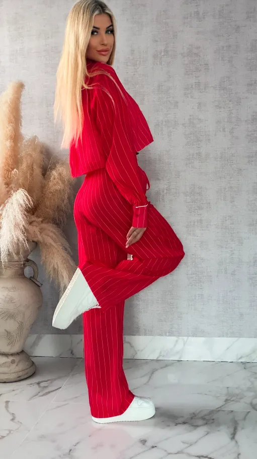 Bawełniany komplet LAZY style w paseczki RED - R421