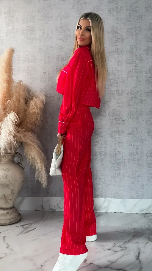 Bawełniany komplet LAZY style w paseczki RED - R421