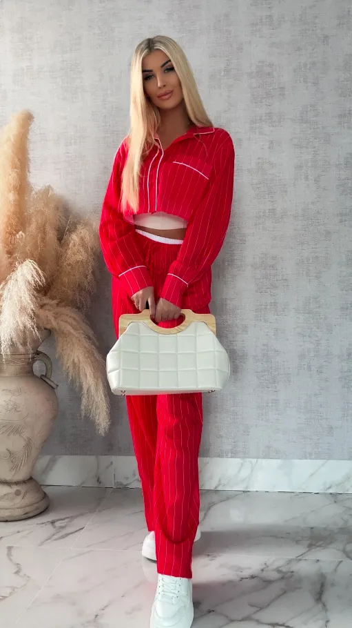 Bawełniany komplet LAZY style w paseczki RED - R421