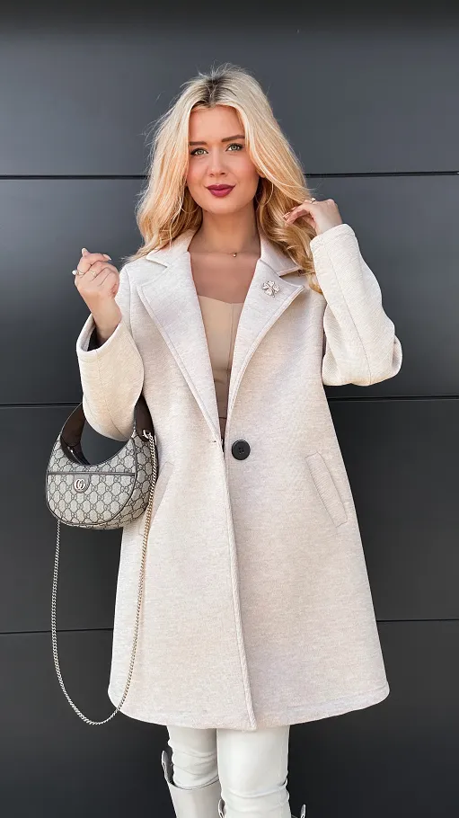 Jesienny płaszczyk LONG z koniczynką ONE SIZE beżowy - P985