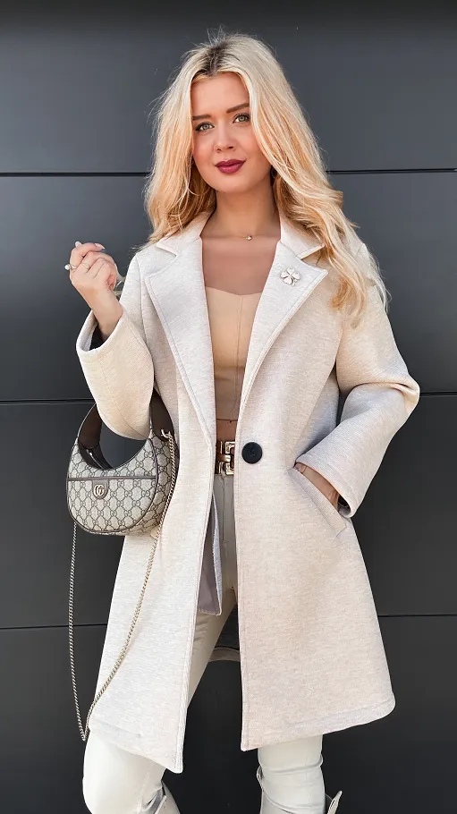 Jesienny płaszczyk LONG z koniczynką ONE SIZE beżowy - P985