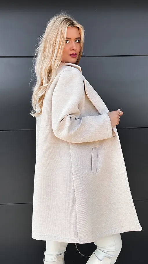 Jesienny płaszczyk LONG z koniczynką ONE SIZE beżowy - P985