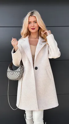 Jesienny płaszczyk LONG z koniczynką ONE SIZE beżowy - P985