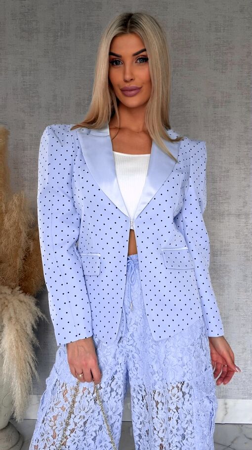 Modowa marynarka w mini groszki z usztywnianymi ramionami BLUE - R505