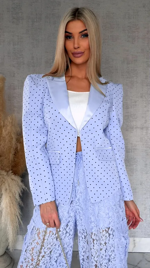 Modowa marynarka w mini groszki z usztywnianymi ramionami BLUE - R505