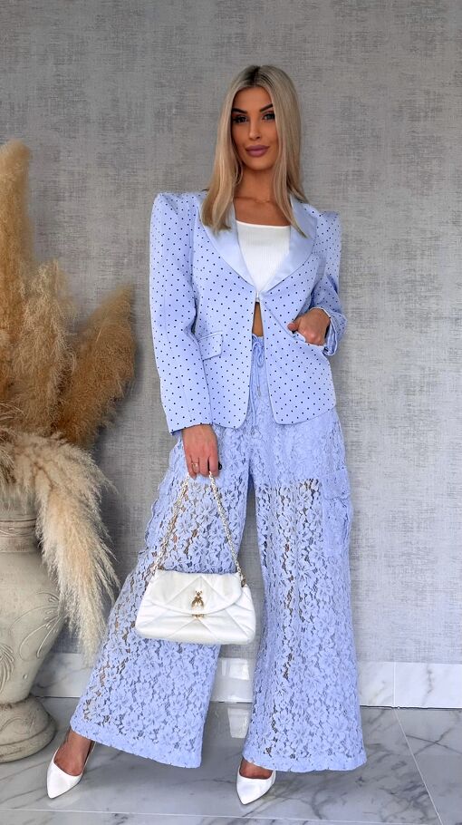 Modowa marynarka w mini groszki z usztywnianymi ramionami BLUE - R505