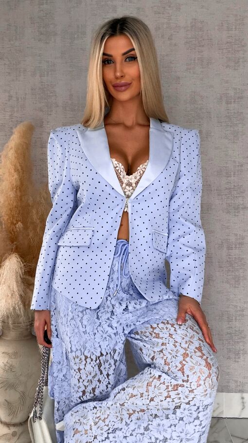 Modowa marynarka w mini groszki z usztywnianymi ramionami BLUE - R505