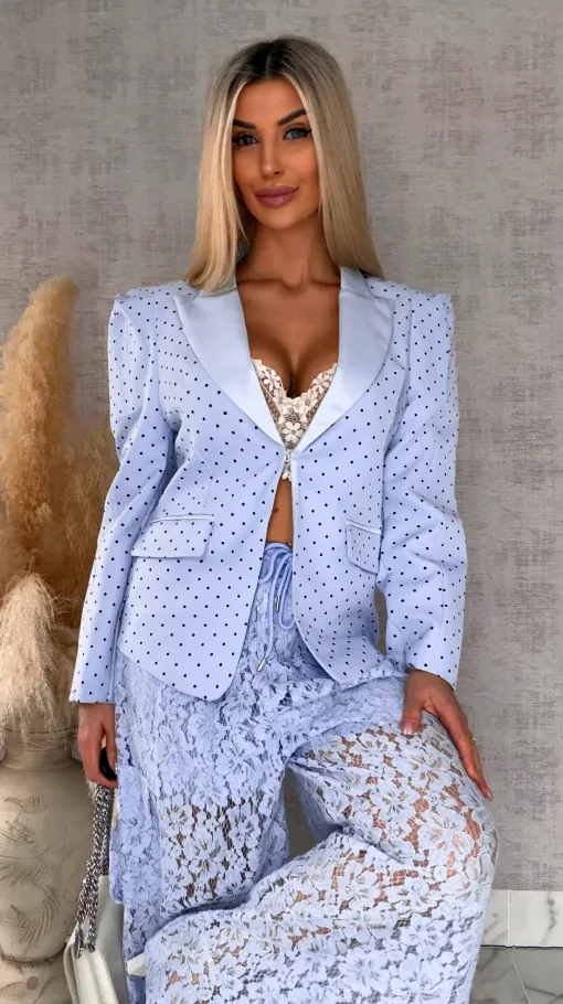 Modowa marynarka w mini groszki z usztywnianymi ramionami BLUE - R505