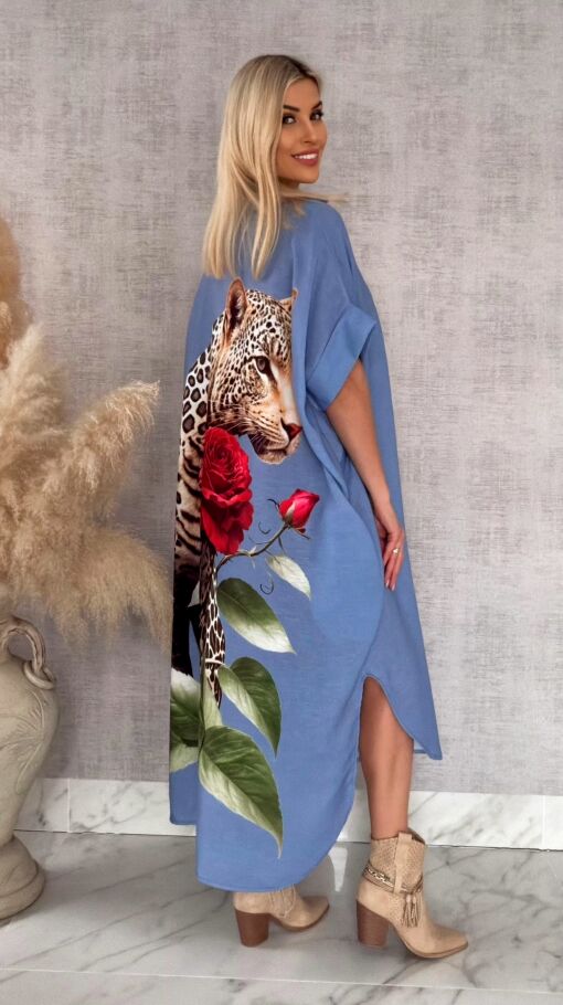 Długa MAXI koszula z panterą OVERSIZE blue - R947