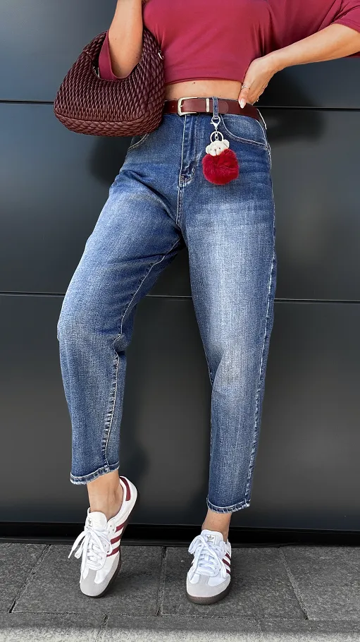 Cudowne elastyczne spodnie jeansowe z paskiem BALLOON JEANS blue - P999
