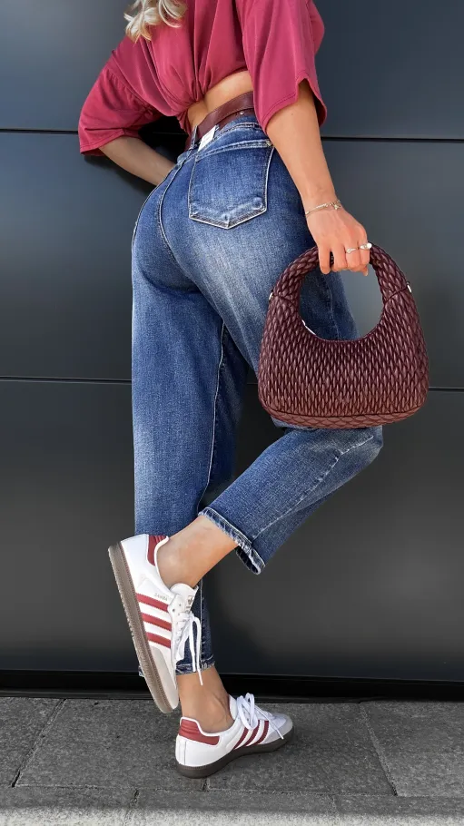 Cudowne elastyczne spodnie jeansowe z paskiem BALLOON JEANS blue - P999