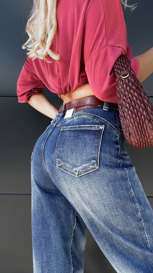 Cudowne elastyczne spodnie jeansowe z paskiem BALLOON JEANS blue - P999