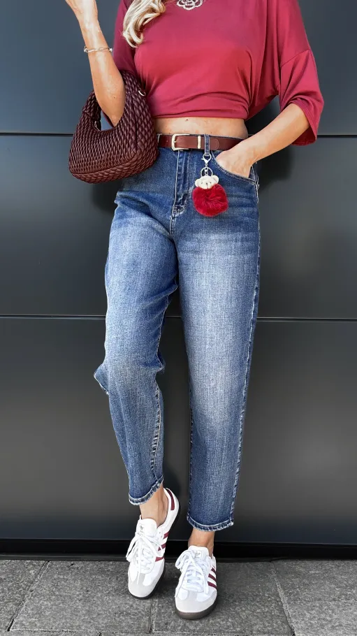 Cudowne elastyczne spodnie jeansowe z paskiem BALLOON JEANS blue - P999