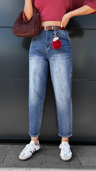 Cudowne elastyczne spodnie jeansowe z paskiem BALLOON JEANS blue - P999