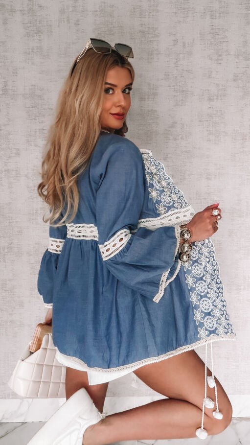 Bluzka wiązana w stylu boho z bawełny ONE SIZE - R999